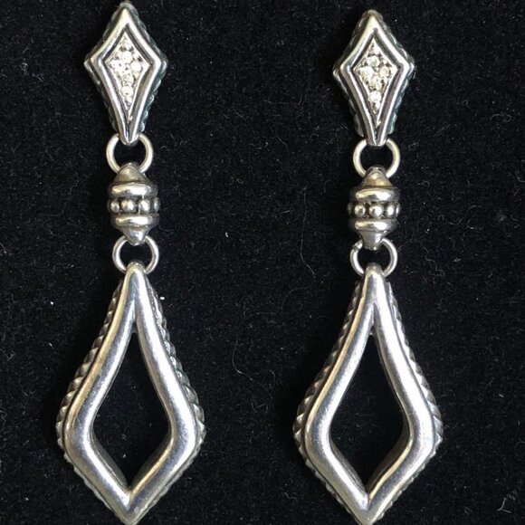 SCOTT KAY Sterling Silver & Diamonds Earrings w Diamond-shaped Drop MSRP $1100 - Picture 1 of 7